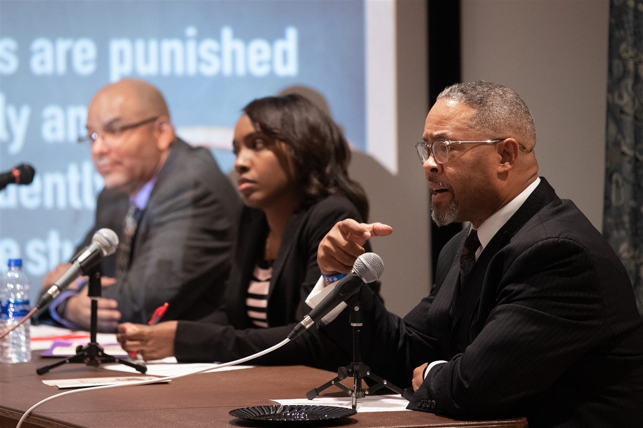 Panel of committee members at the slavery and its impact conference 