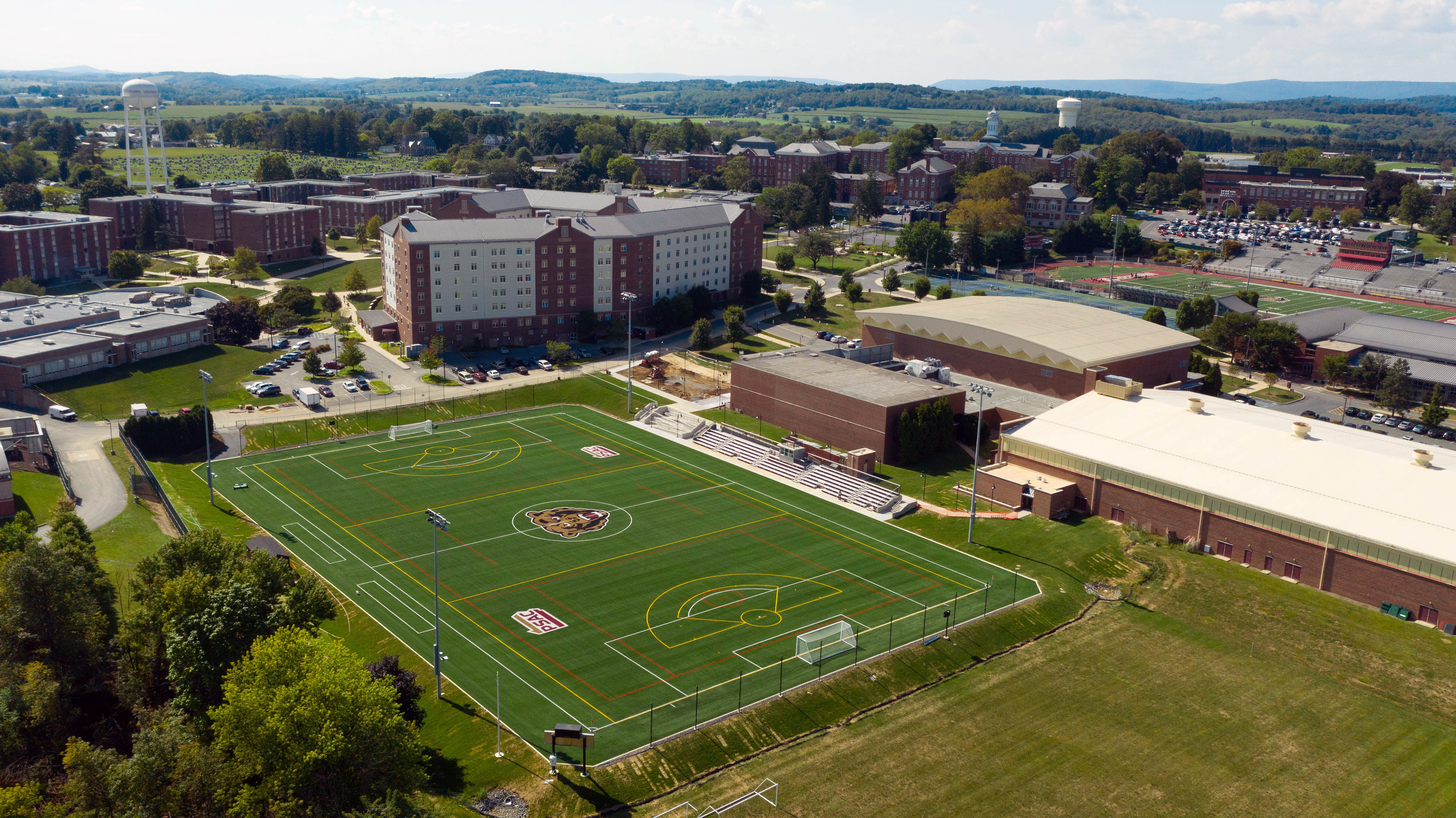 aerial shot of keystone field with south campus in the background