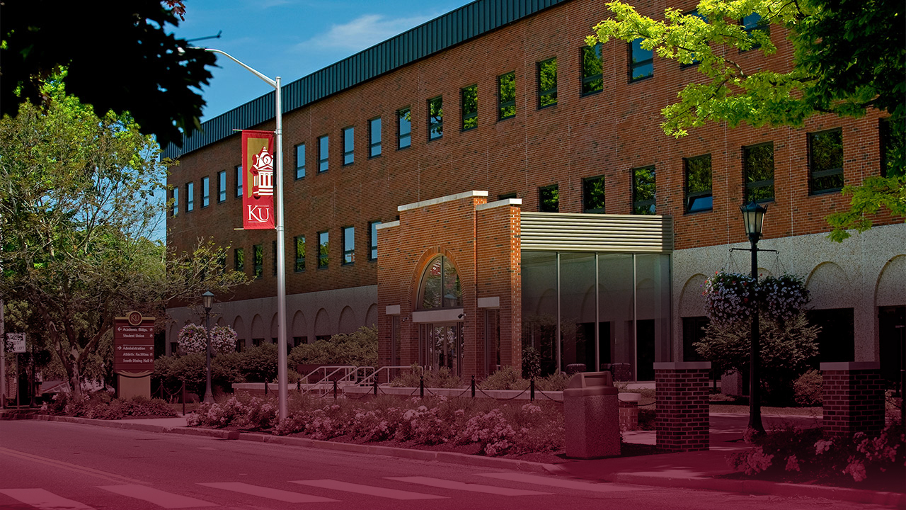 Front of Stratton buidling with road in foreground