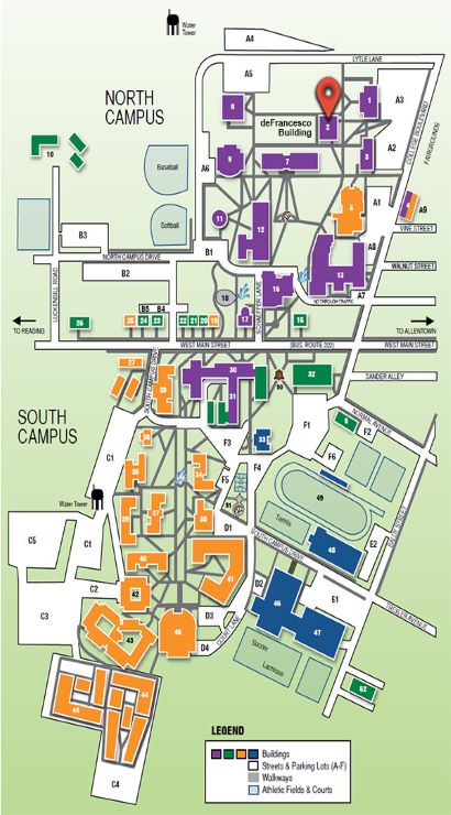 Kutztown University Map with DeFrancesco Building Identified