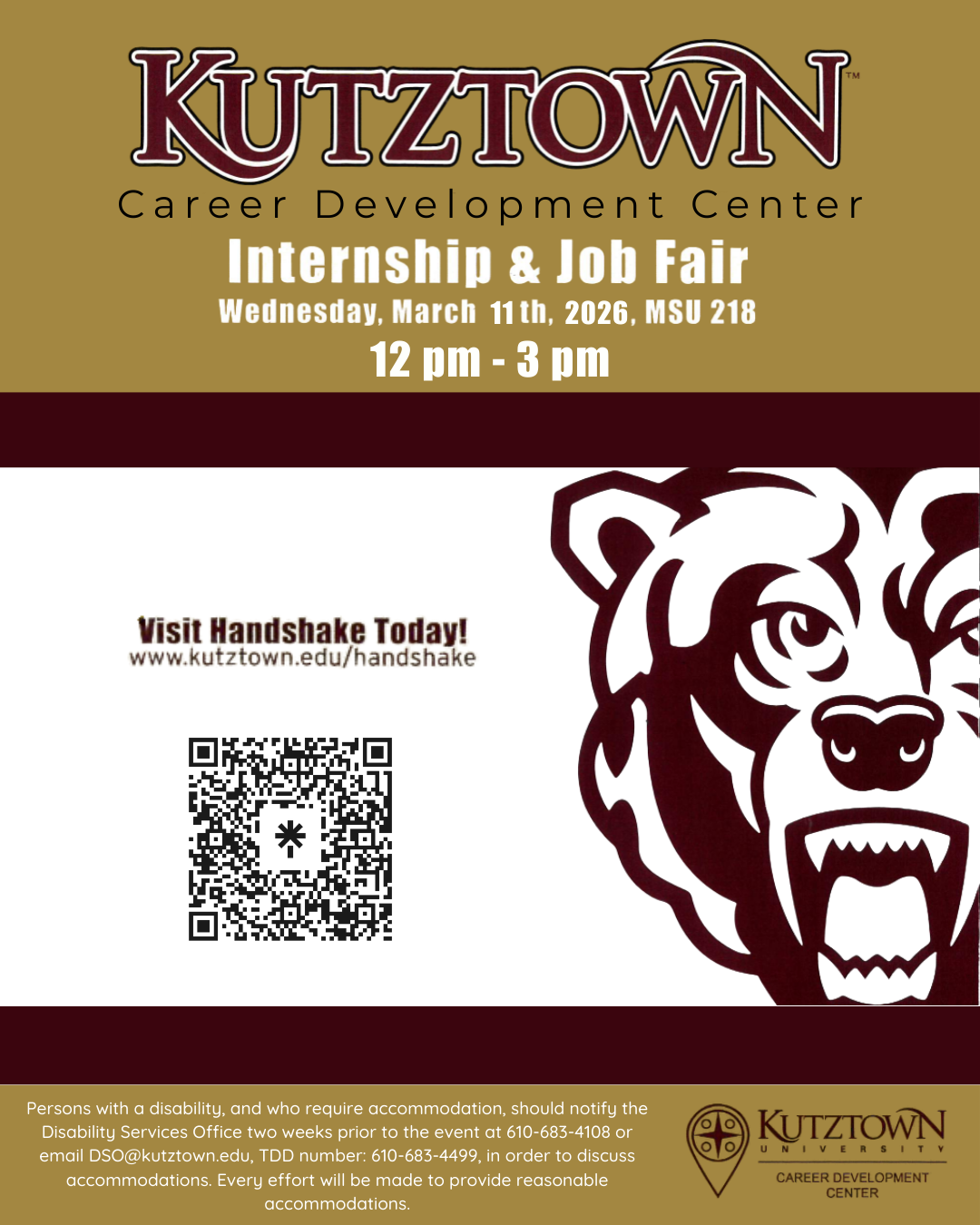 Internship & Job Fair, Wed. March 11th 12-3pm MSU 250 Find list of over 70 employers attending in Handshake