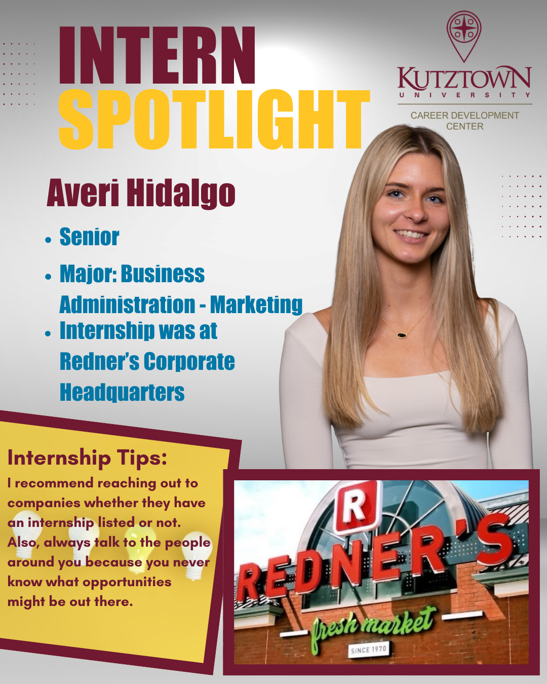 Internship Spotlight: Averi Hidalgo, Senior Business Administration, Marketing, Internship was at Redner's Corporate Headquarters