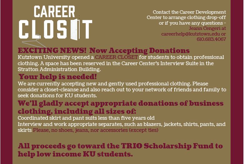 clothing donation request pamphlet for the career closet 