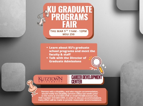 KU Grad Program Fair, Visit with the KU Dept. that offer graduate programs. Thur. March 5th 11-12pm MSU 250