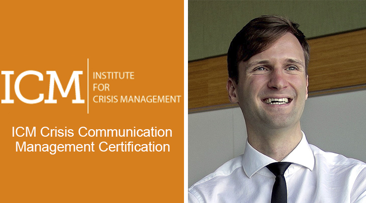 Profile picture of young man next to the logo for the institute for crisis management 