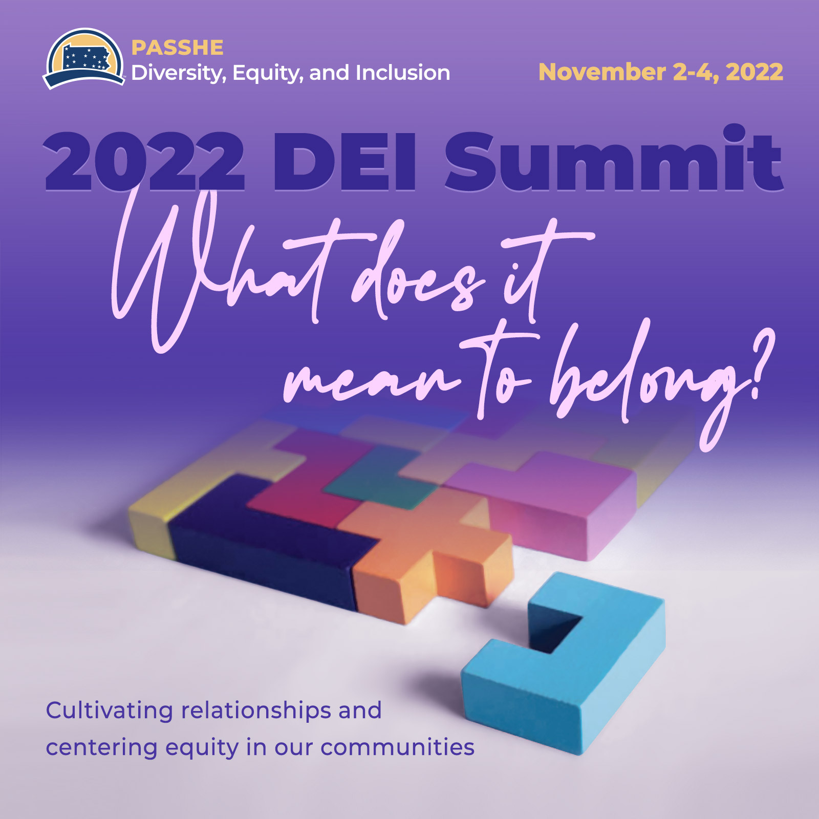 shades of purple with white text advertising PASSHE Diversity, Equity, & Inclusion Summit