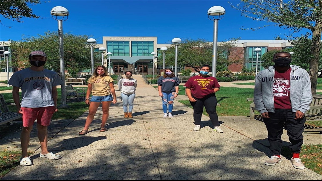 Memebers of SGB social distanced on campus during fall 2020 retreat