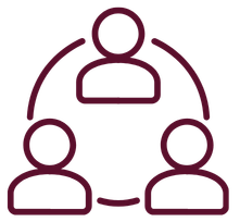 Minimalist icon of three people connected in a circle indicating partnership
