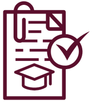 Clipboard icon with graduation cap and approval checkmark