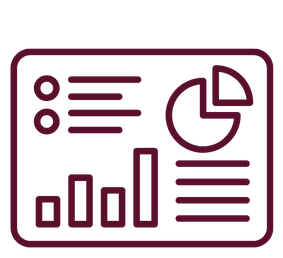 Dashboard icon with bar chart, pie chart, and text lines