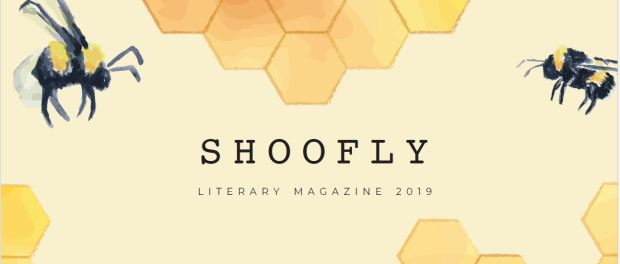Shoofly Literary Magazine logo with honeycombs and honeybees