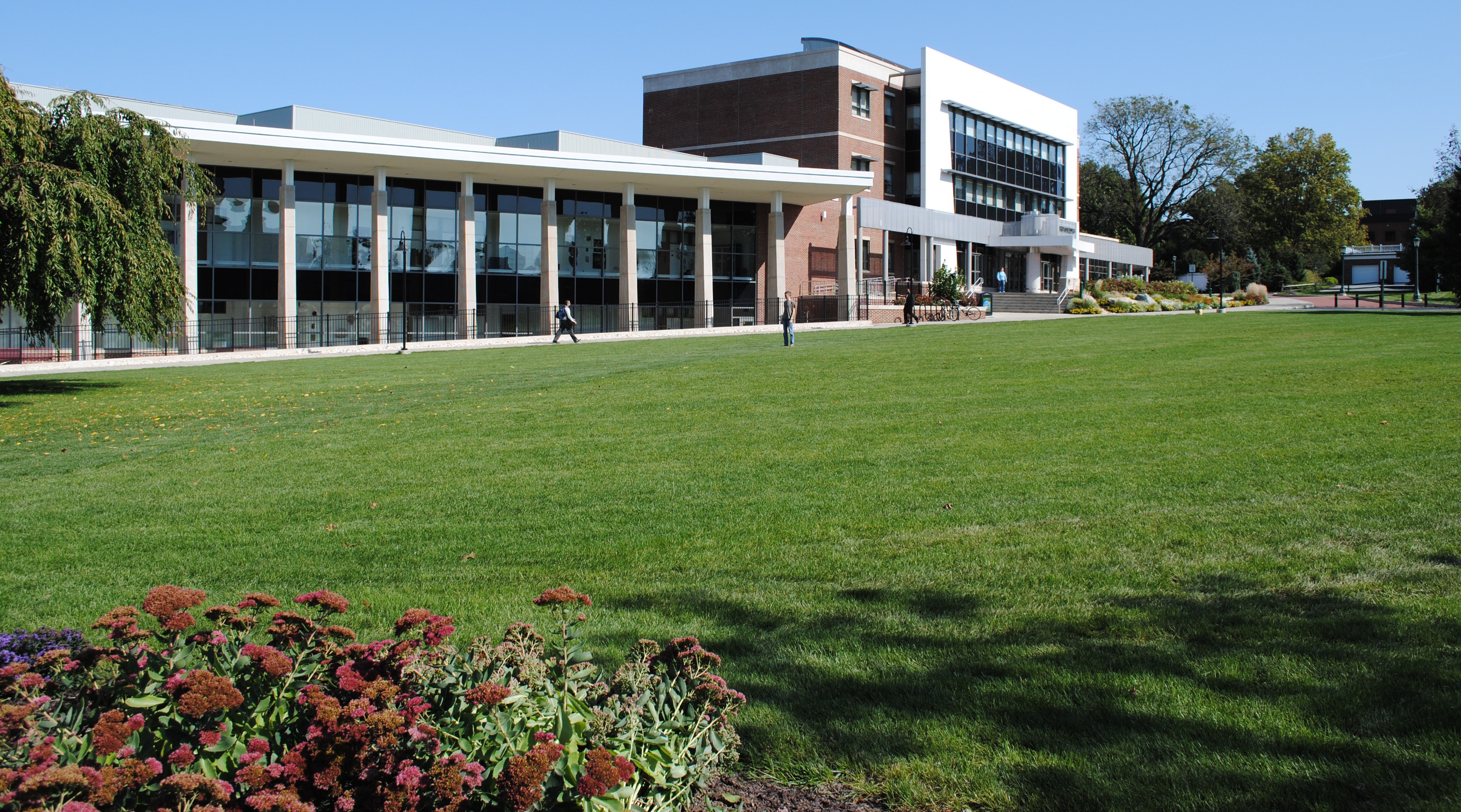 Exterior shot of Sharadin Arts Building from a distance. 