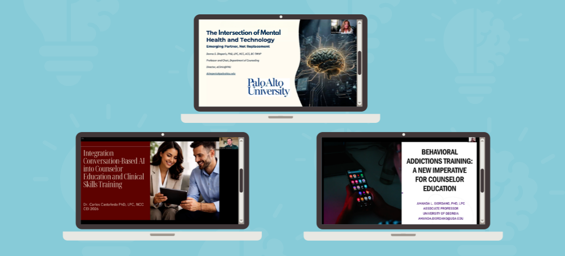 Three laptop screens displaying PowerPoint slides