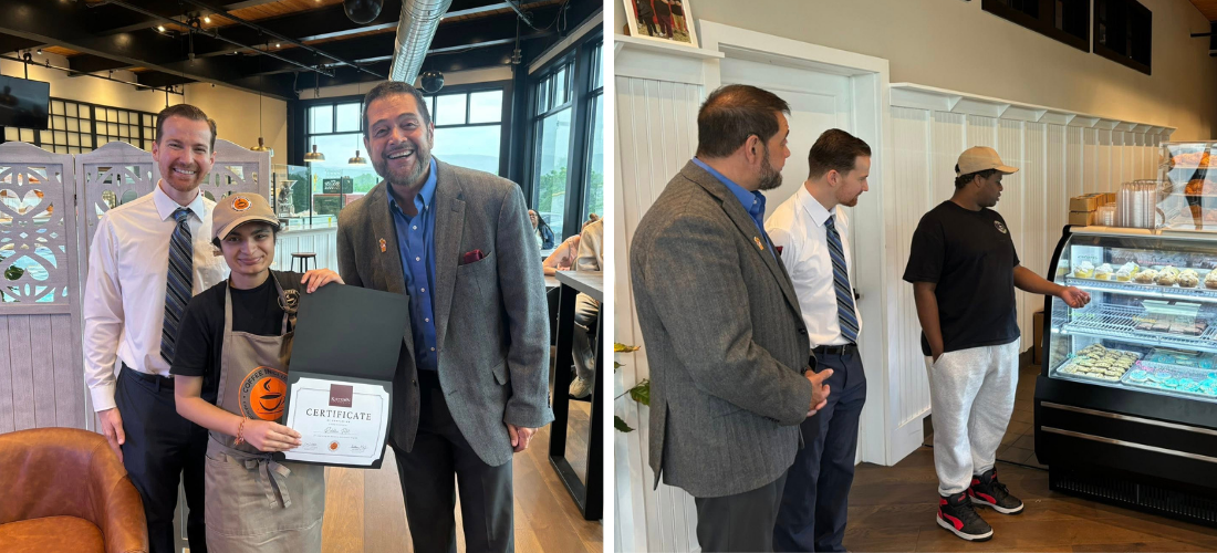 Coffee Inclusive students/staff giving Kutztown University representatives a tour of the facility