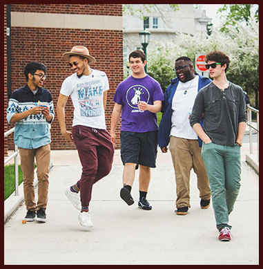 Color photo of Center City Drive Band (5 guys) walking down a sidewalk