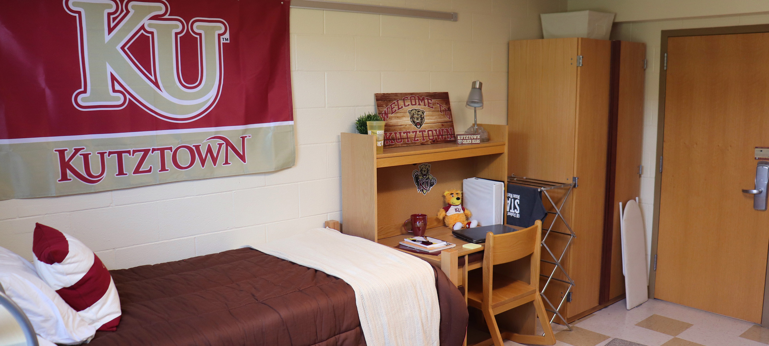 university residence hall room outfitted with KU gear