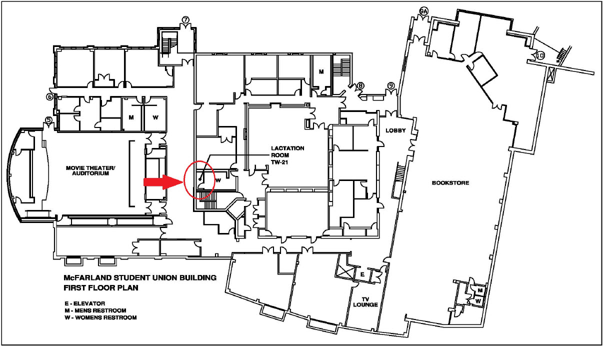 Student Union Building Map to Lactation Room