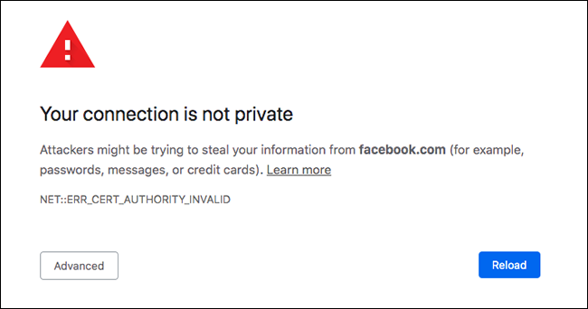Chrome security warning that says "your connection is not private." 