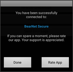 popup that says "you have been successfully connected to BearNet secure wifi" 