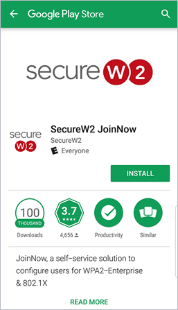 secure w2 in the Google Play store, next to a button that says "install" 