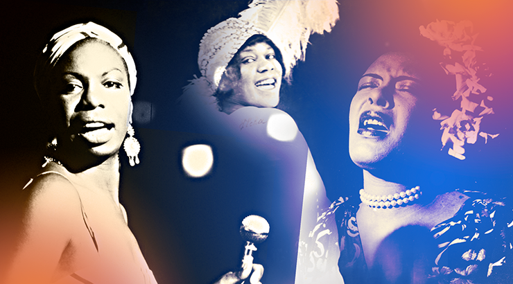 Several images of a female singer during performances 