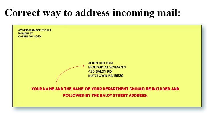 image of a properly addressed envelope to staff and faculty