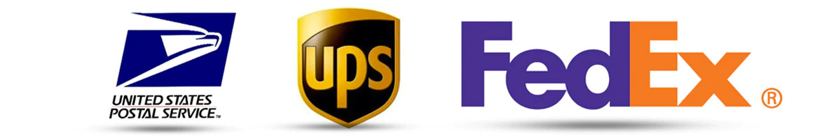 USPS, UPS and FEDEX logos 