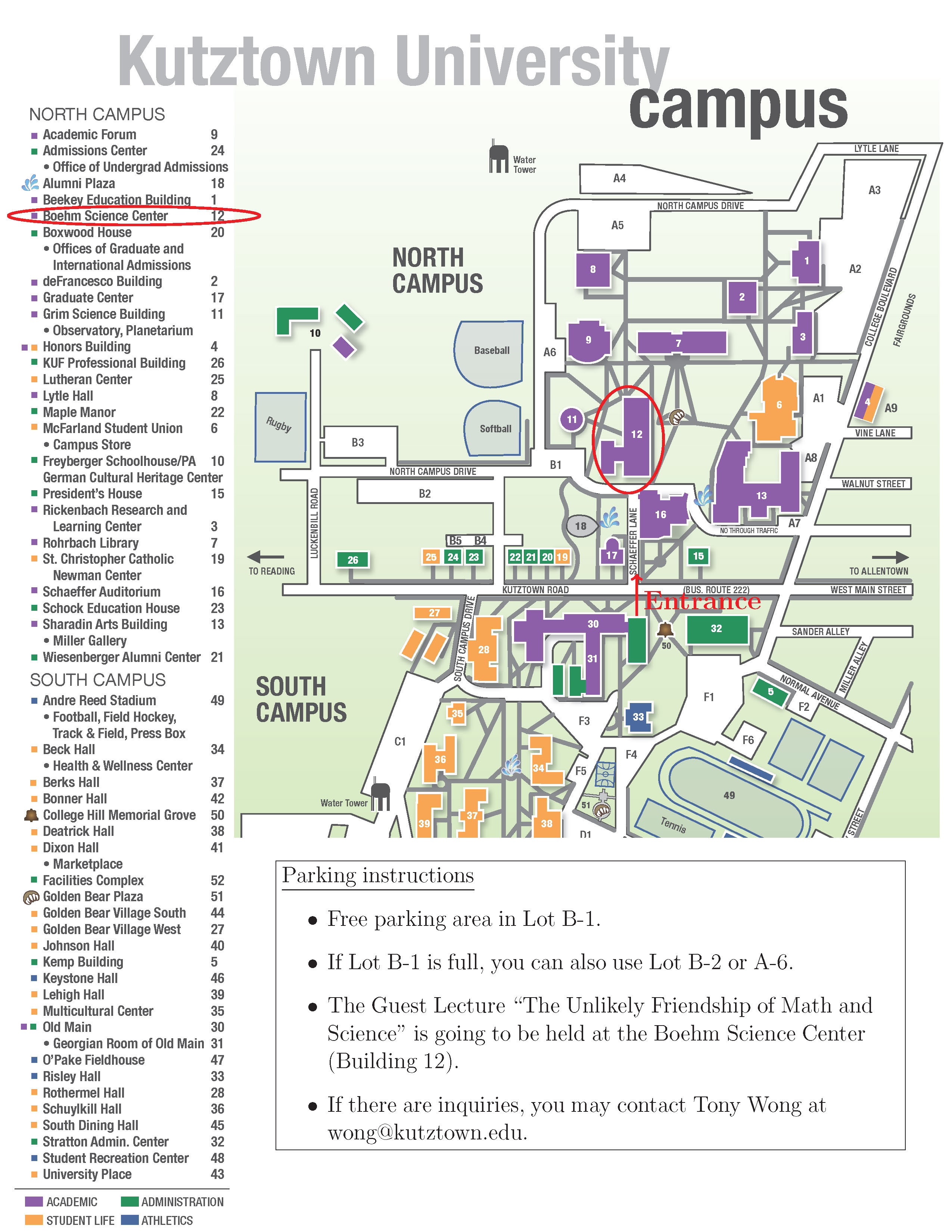 University map with Boehm Science Center circled