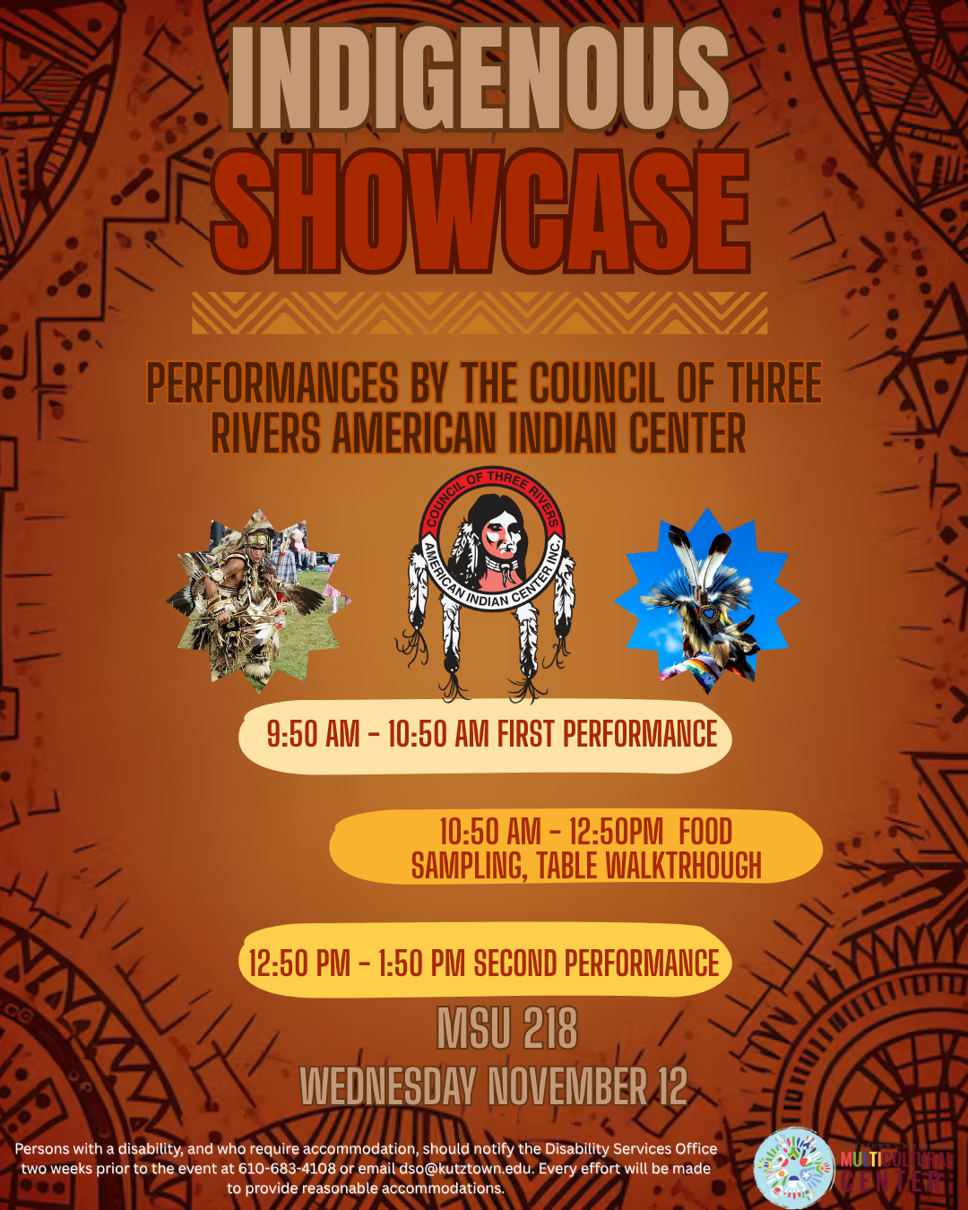 brown patterned poster with event details