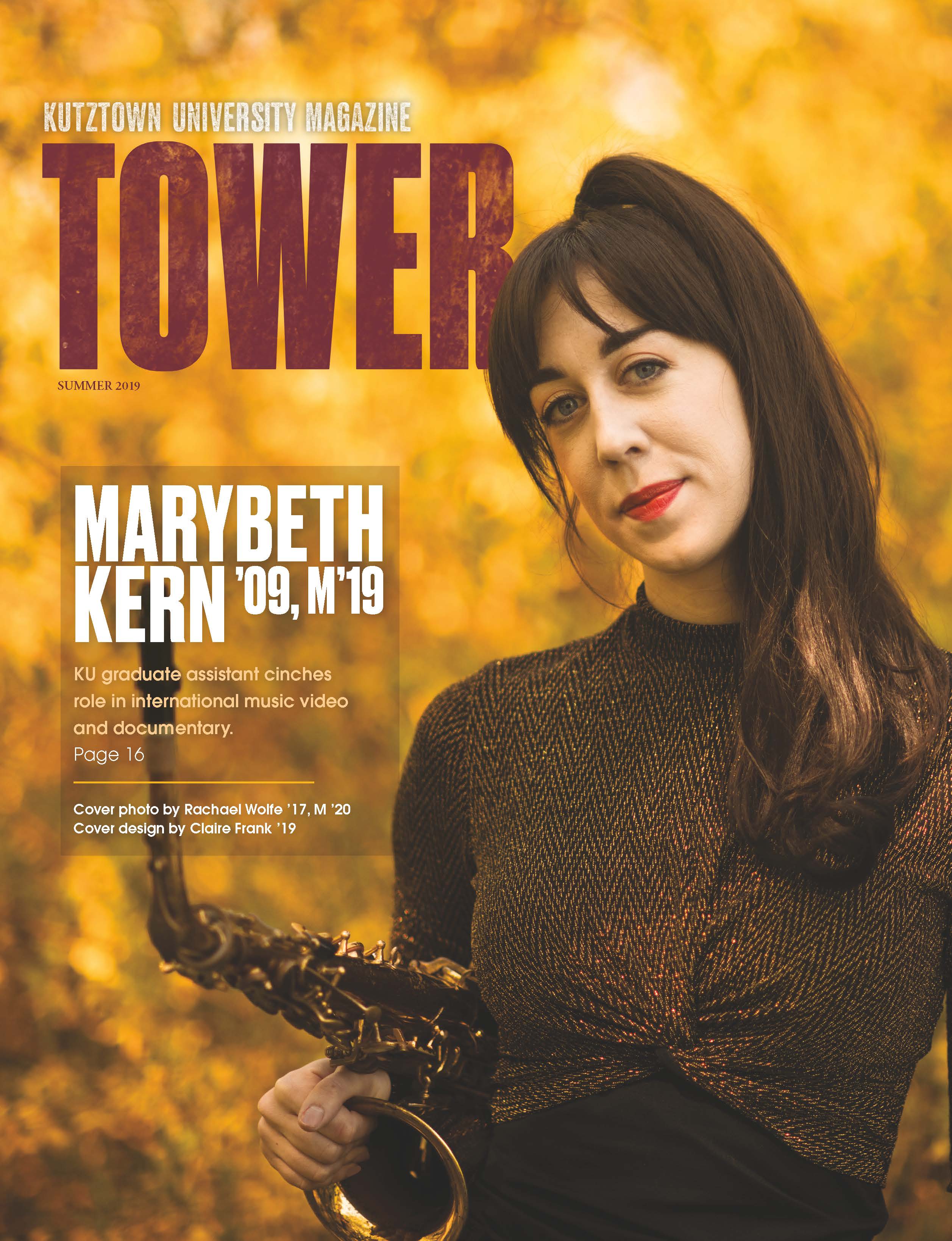 Kutztown University Magazine front cover featuring Marybeth Kern, Tower, Summer 2019