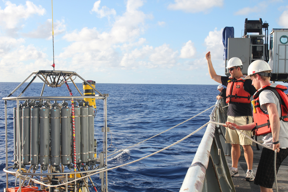 Nick deploying the CTD off the side of a ship