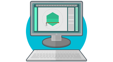 cartoon clipart of a desktop computer with geometric graphics 