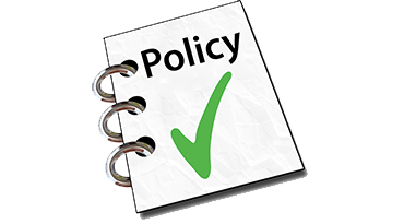 cartoon clipart of a notepad with the word policy and a checkmark 