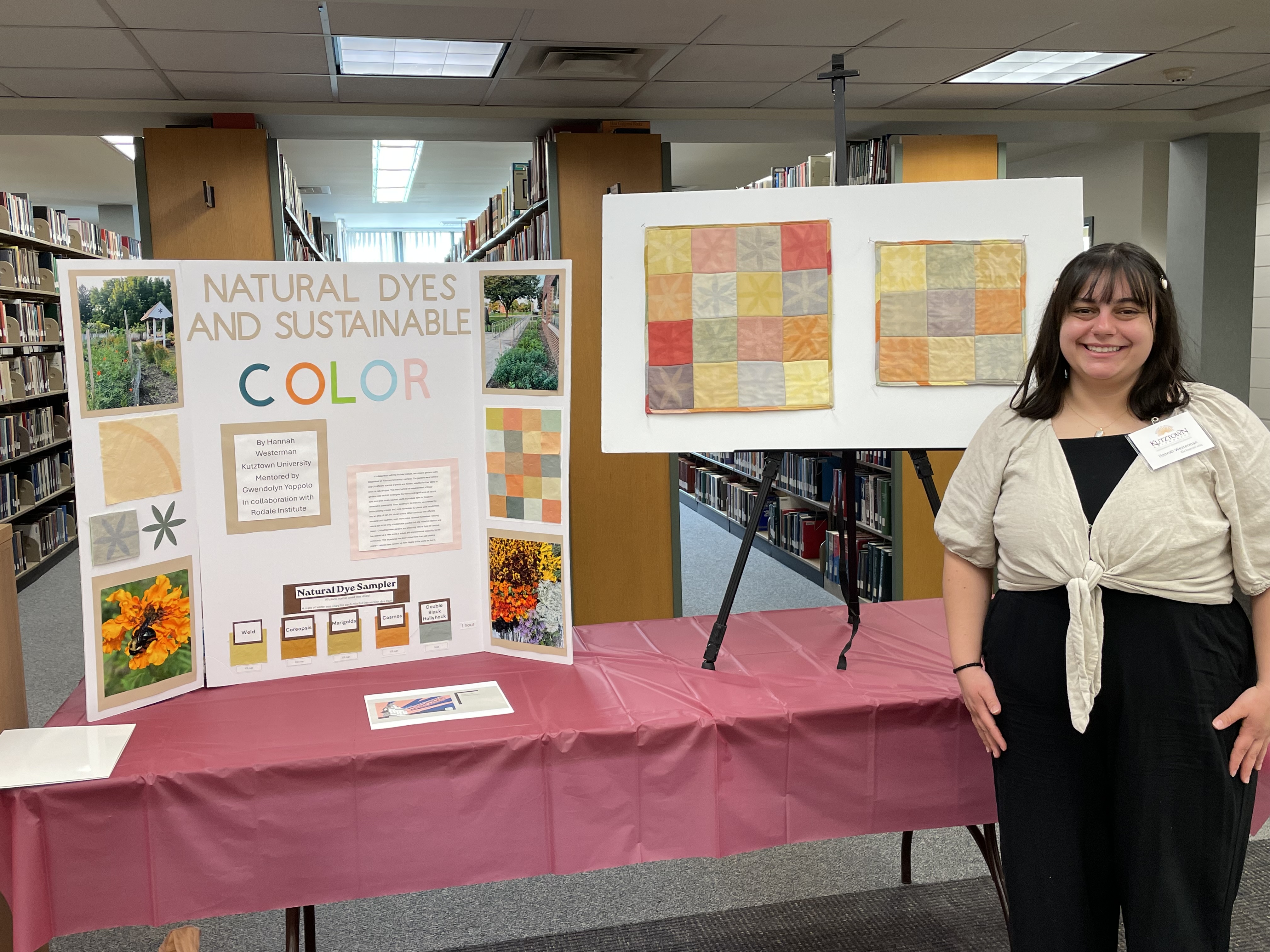 Student standing in front of posters at 2024 KU Inspires