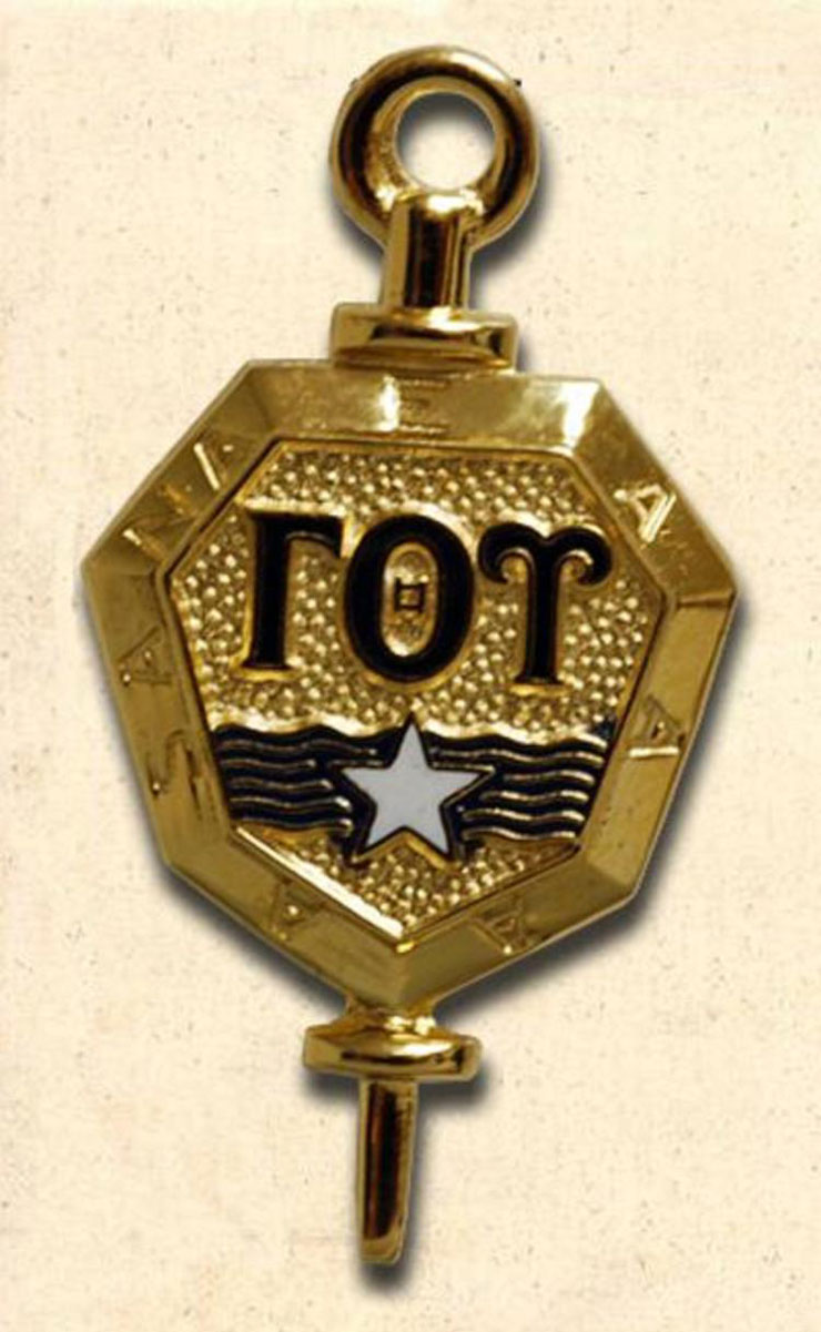 Image of gold, Gamma Theta Upsilon, the International Geographical Honor Society, insignia pin.