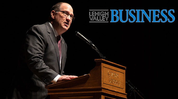Photo of KU President Kenneth S. Hawkinson on the cover of Lehigh Valley Business magazine