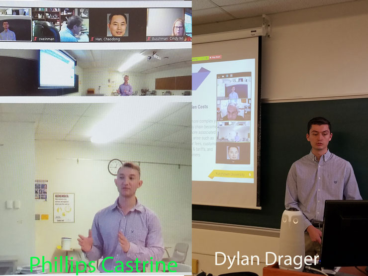 Zoom screenshot of participants of Weinman Cup Case Competition. Image features presenters, Phillips Castrine and Dylan Drager. 