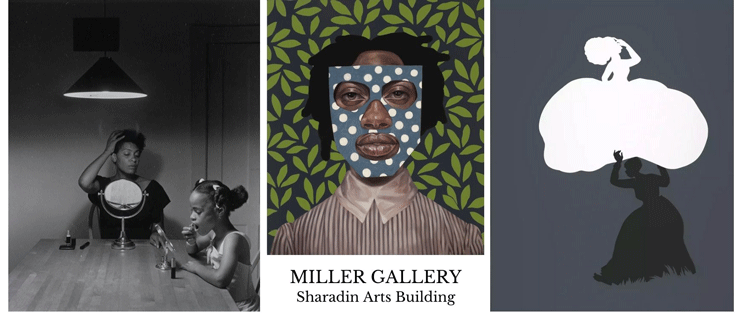Three photos from "Figures and Projections: Selections from the Petrucci Family Foundation Collection of African-American Art" at the Miller Gallery, Sharadin Arts Building