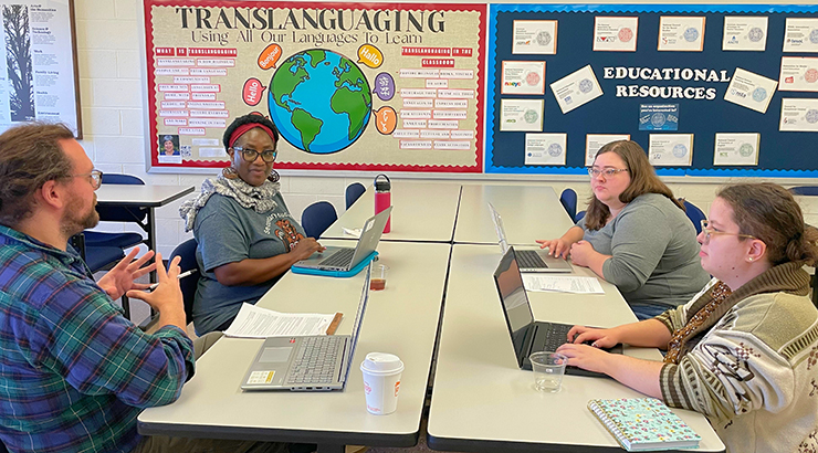People talking at table