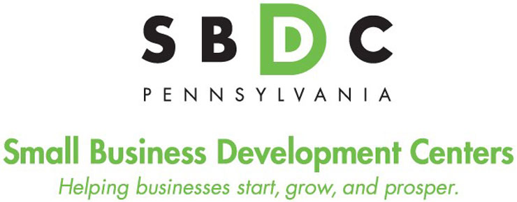 Image of SBDC logo, in black and lime green text: SBDC, Pennsylvania, Small Business Development Centers; Helping businesses start, grow, and prosper. 