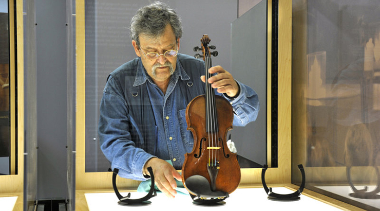 Violin on display.