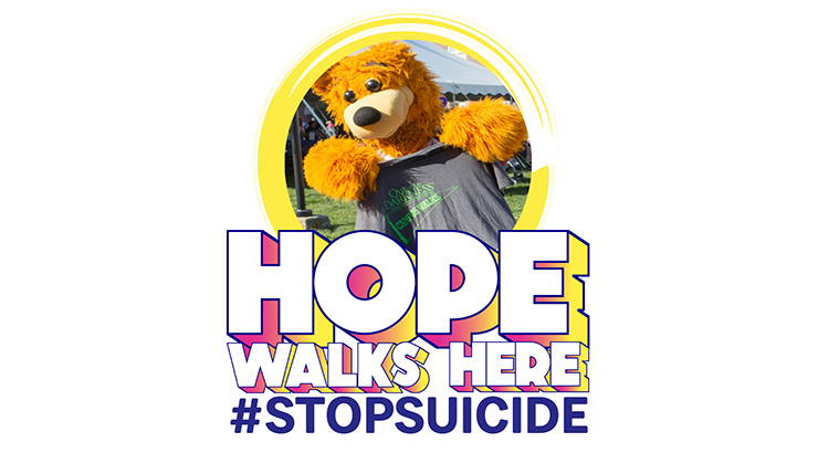 Graphic of Avalanche with text, Hope Walks Here #StopSuicide