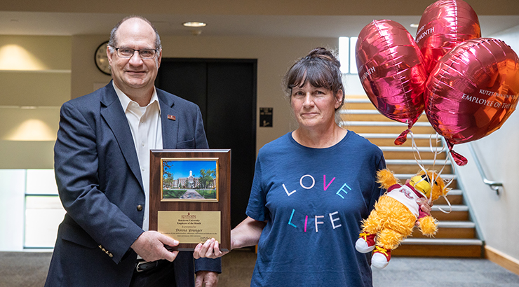 A photo of Dr. Hawkinson (left) with Donna Younger (right), Employee of the Month for November 2020.