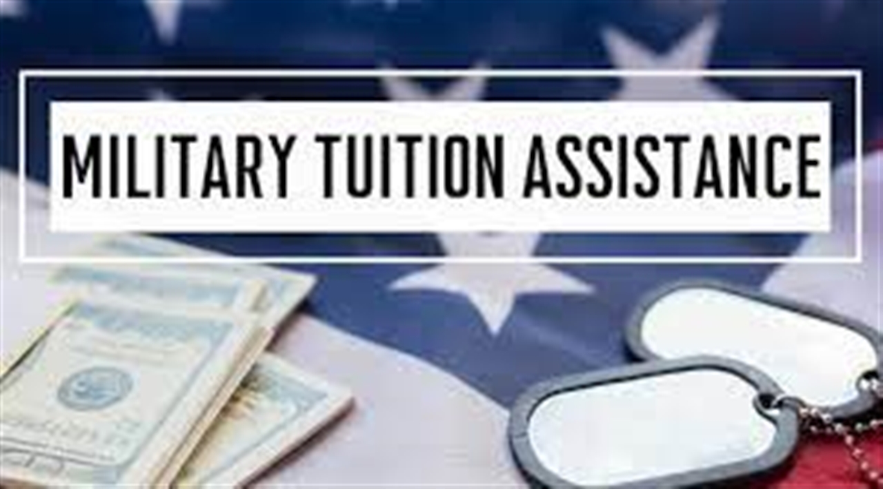 Military Tuition Assistance words on flag background