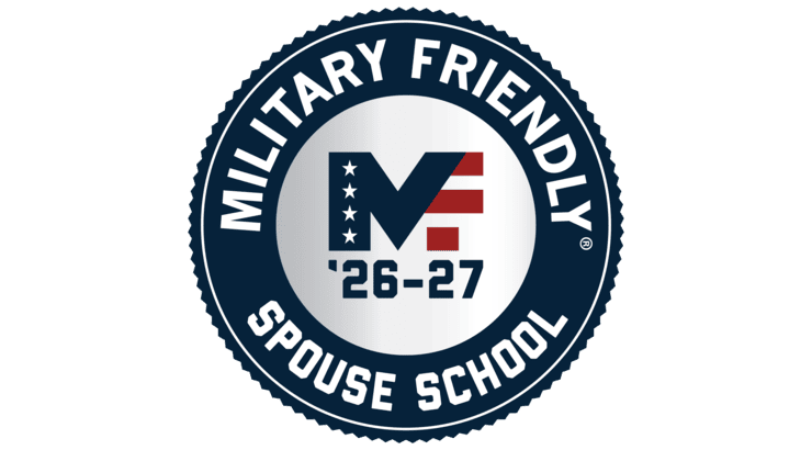 Circular Military Friendly Spouse School logo displaying “26–27” in the center.