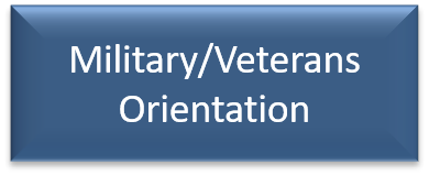 Military and Veterans Orientation words on blue background