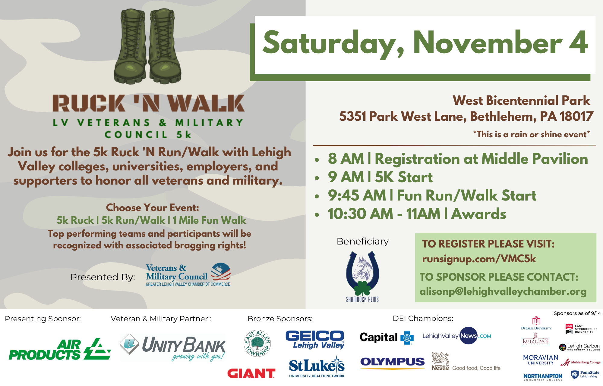 flyer with boots and instructions to participate in a ruck and walk event to support equestrian veteran program