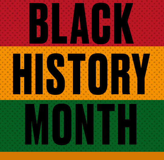 Graphic: "Black History Month" appears written over multi-color paintbrush strokes.