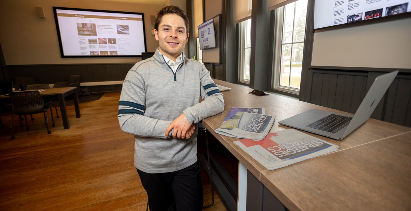 Business Administration/Entrepreneurship Major NIcholas in the classroom.
