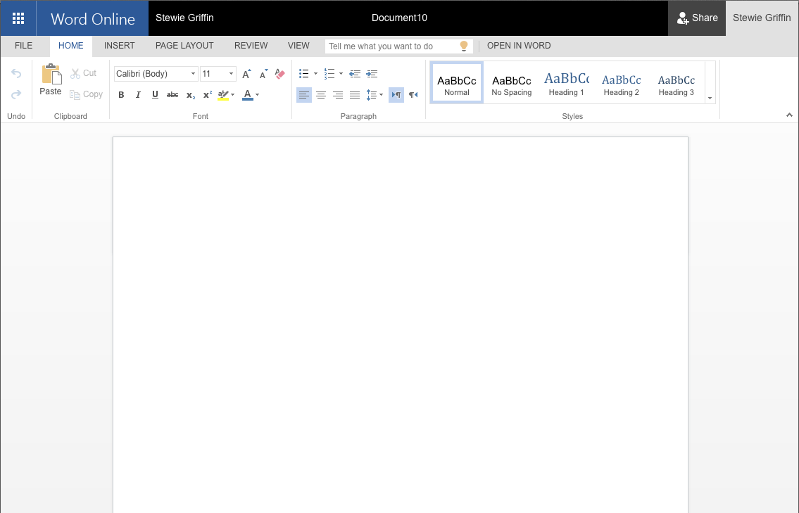 A screenshot of a blank Word document through Word Online.